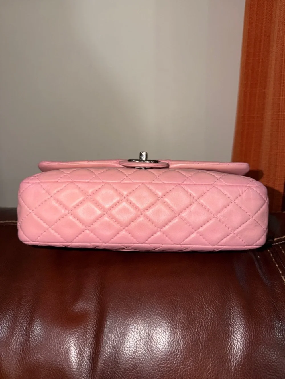 CHANEL Pink Quilted Leather Flap Shoulder Bag with Silver Hardware
